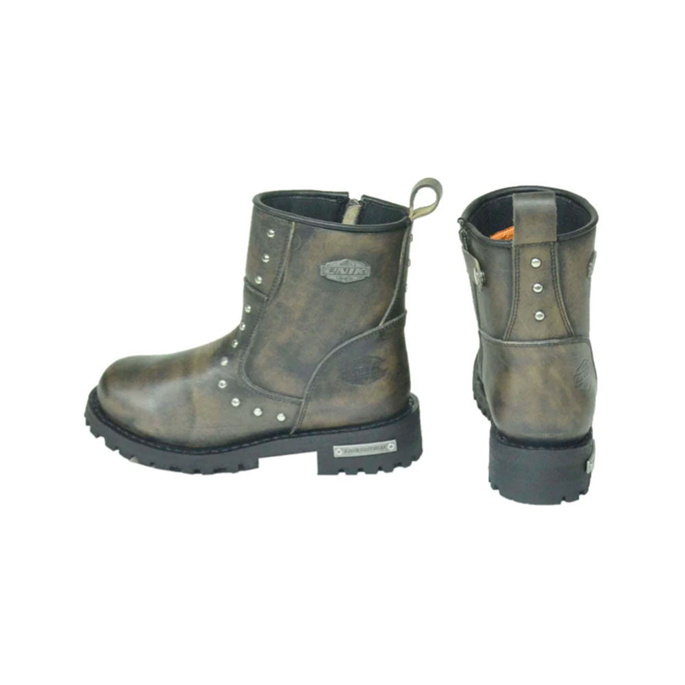 12007.BR - Ladies Motorcycle Biker Leather Boots - Unik International Inc