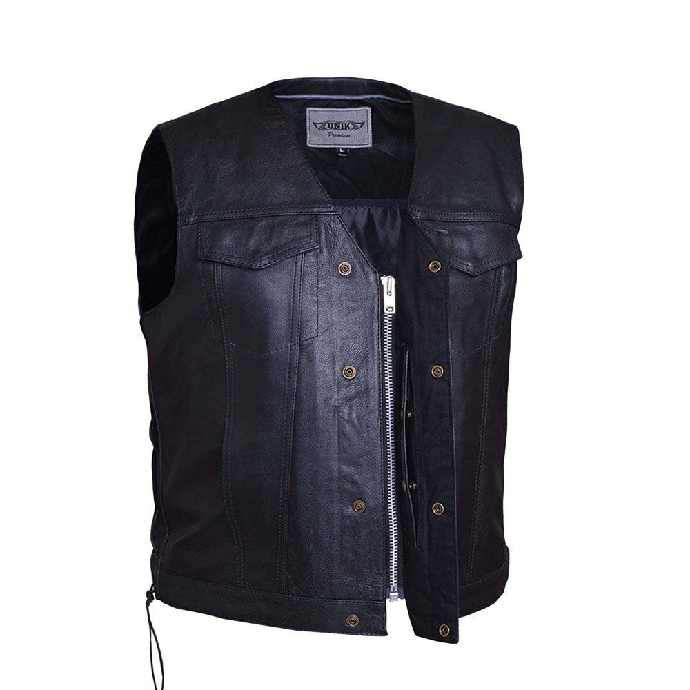 Unik Premium is crafted for those who appreciate quality and functionality. Made from cowhide leather, it features 2 outside chest pockets, 2 outside hand warmer pockets, and 2 inside concealed carry pockets, providing ample storage options