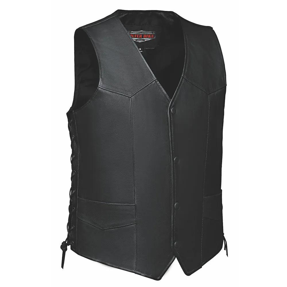 Crafted from cowhide leather, it features two exterior pockets, two interior concealed carry pockets, side laces for adjustability, and black hardware for a polished look, suitable for various occasions.
