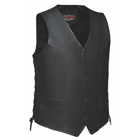 Crafted from cowhide leather, it features two exterior pockets, two interior concealed carry pockets, side laces for adjustability, and black hardware for a polished look, suitable for various occasions.