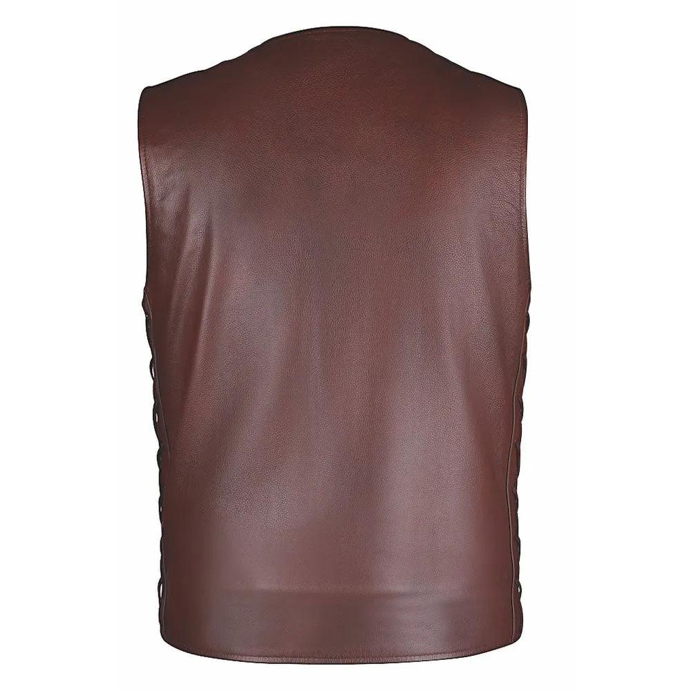 Crafted from cowhide leather and meticulously designed in Pakistan, this vest features a striking red color that makes a statement. Ideal for motorcycle enthusiasts and those with a taste for distinctive fashion,