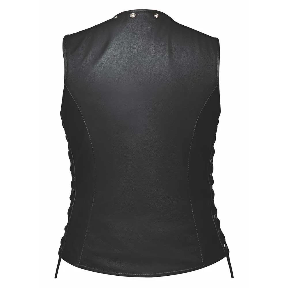 Unik Lightweight Premium combines goatskin leather construction, two exterior zippered pockets, two interior concealed carry pockets, a great flattering fit, side laces for adjustment, silver hardware, and a front zipper closure