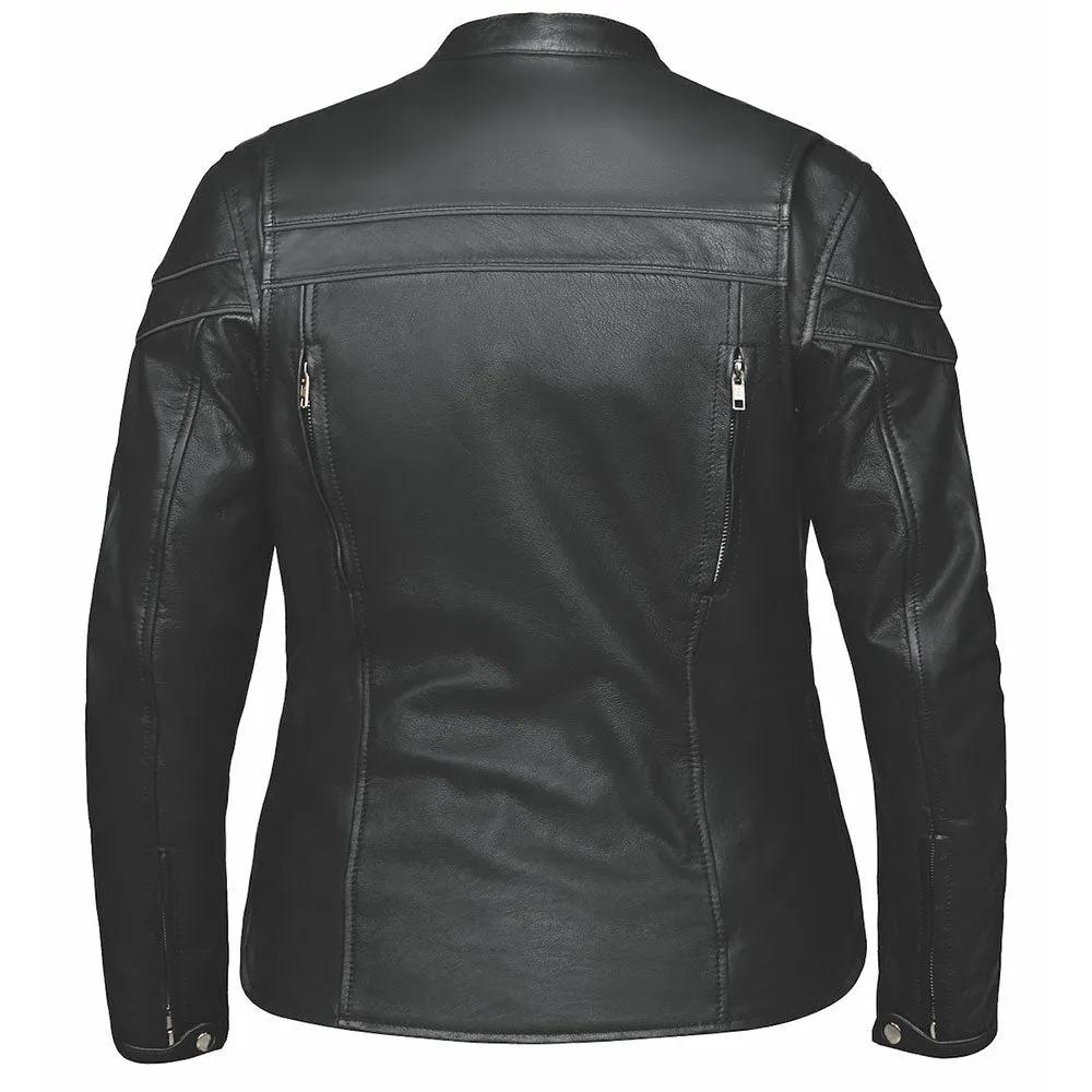 . This jacket is crafted from soft, lightweight goatskin leather in a sleek black color, offering a perfect blend of style and practicality for everyday wear. Step into sophistication and versatility designed to elevate your wardrobe with its luxurious materials, functional design, and timeless style suitable for a range of occasions.