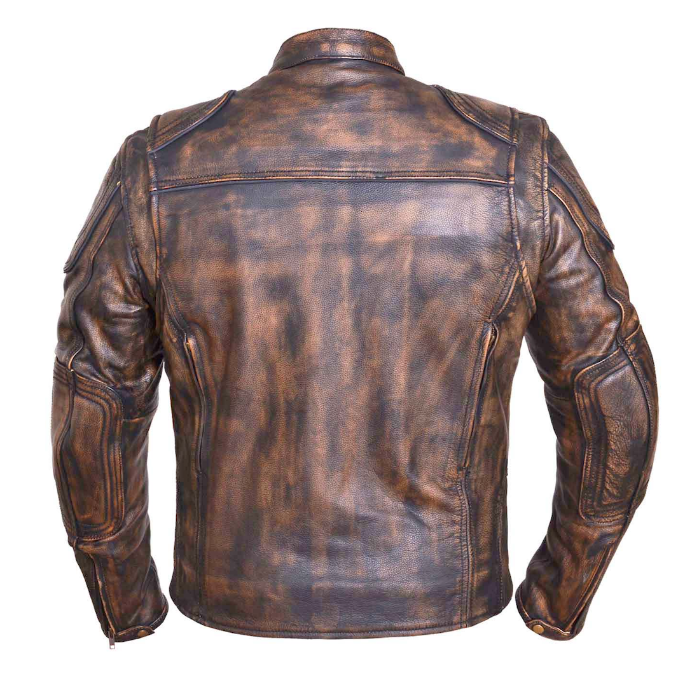 Brown leather jacket on a white background