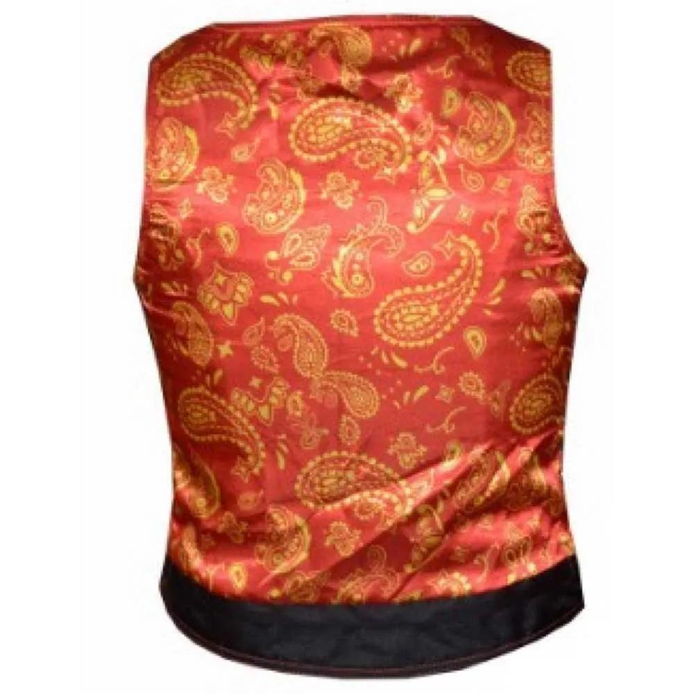 Unik Premium features a red and gold paisley liner, two exterior zippered pockets, two interior concealed carry pockets, a flattering fit with side laces, silver hardware, and is available in sizes XS to 5XL.