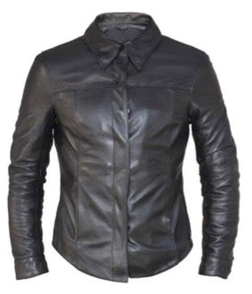 Black leather jacket with lacing on the back
