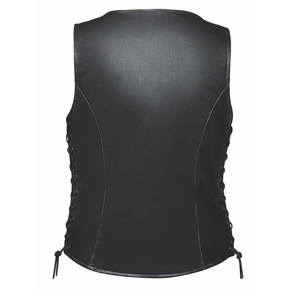 Style # 6890.17 is a luxurious and lightweight ladies' vest crafted from supple goatskin leather, offering both style and functionality.