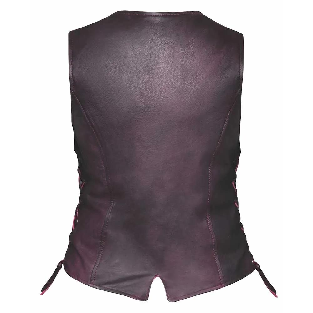 Style # 6897.17 epitomizes timeless elegance and functionality with a ladies' premium traditional vest crafted from luxurious lambskin leather