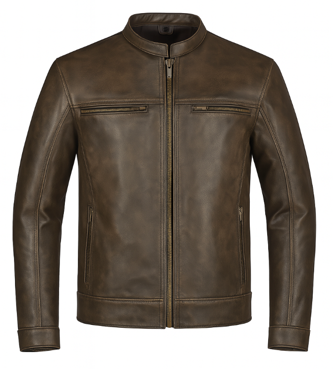 Buffalo leather jacket  in a rich brown hue