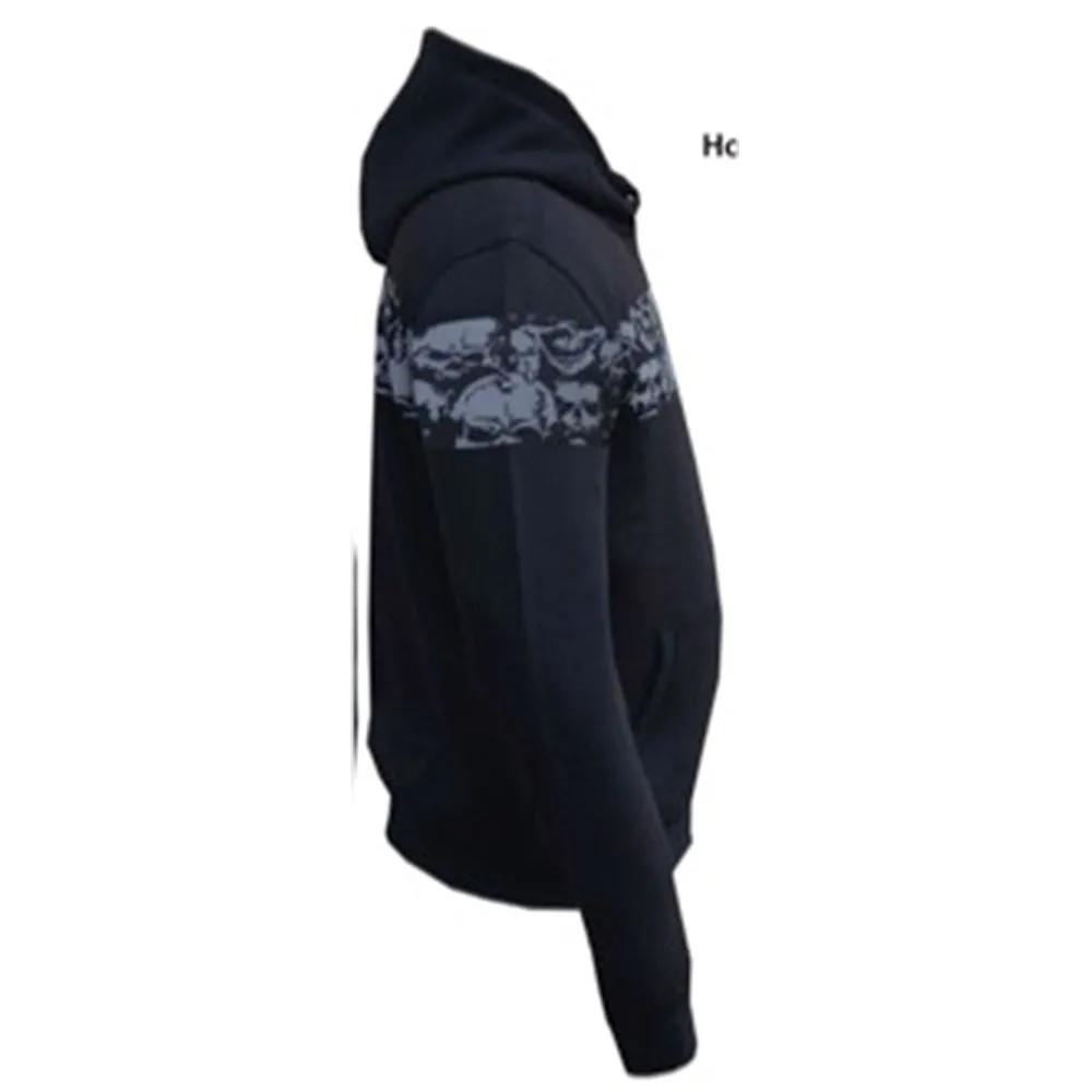 Elevate your street style with the Unik Denim Men's Skull Hoodie Sweatshirt. Crafted from high-quality cotton, this hoodie combines comfort with edgy design. It features a distinctive reflective skull motif, prominently displayed on the front, back, and sides, adding a bold statement to your look