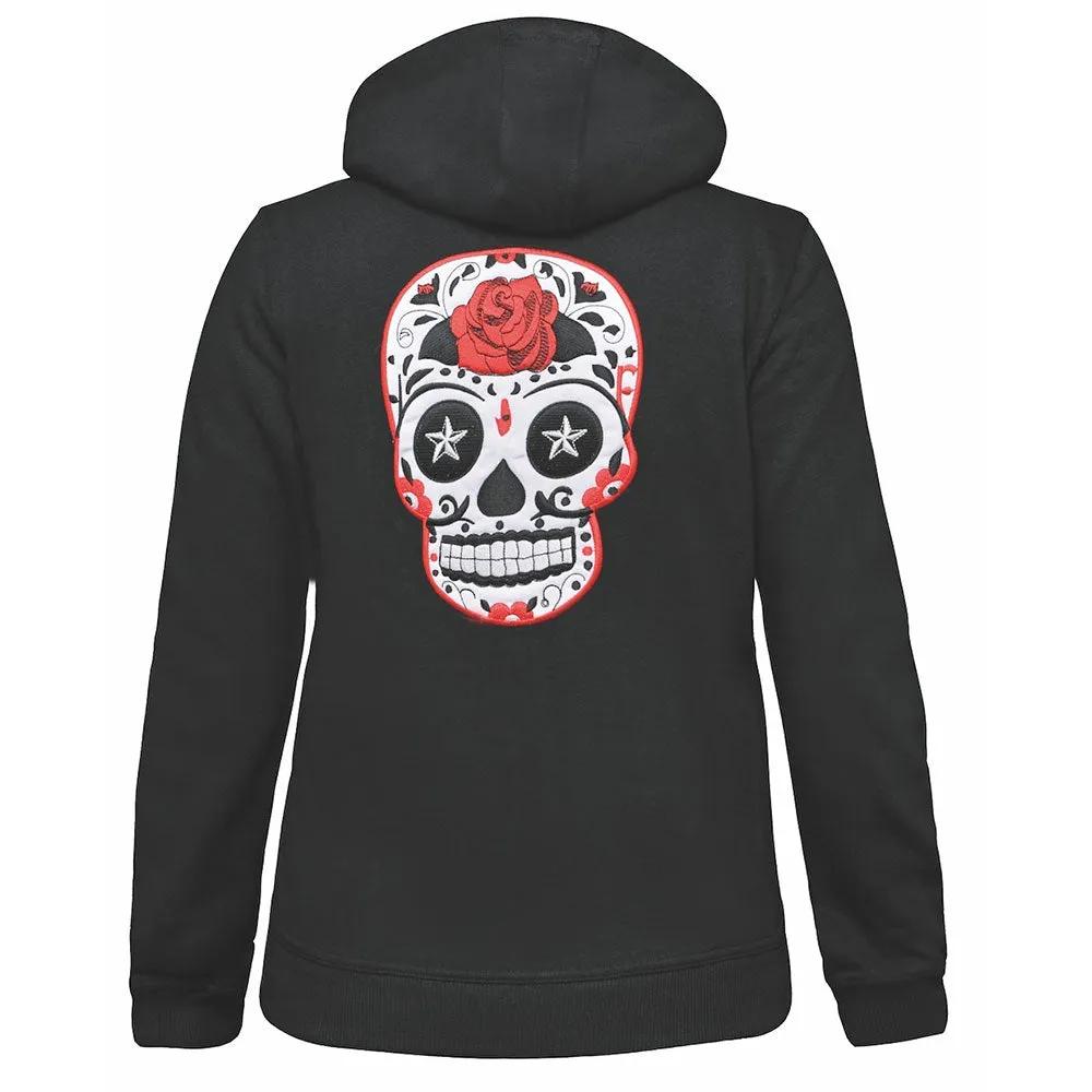 This hoodie features a striking sugar skull design on the back, adding a touch of boldness and personality to your outfit. Made from soft, high-quality cotton, it ensures comfort and durability