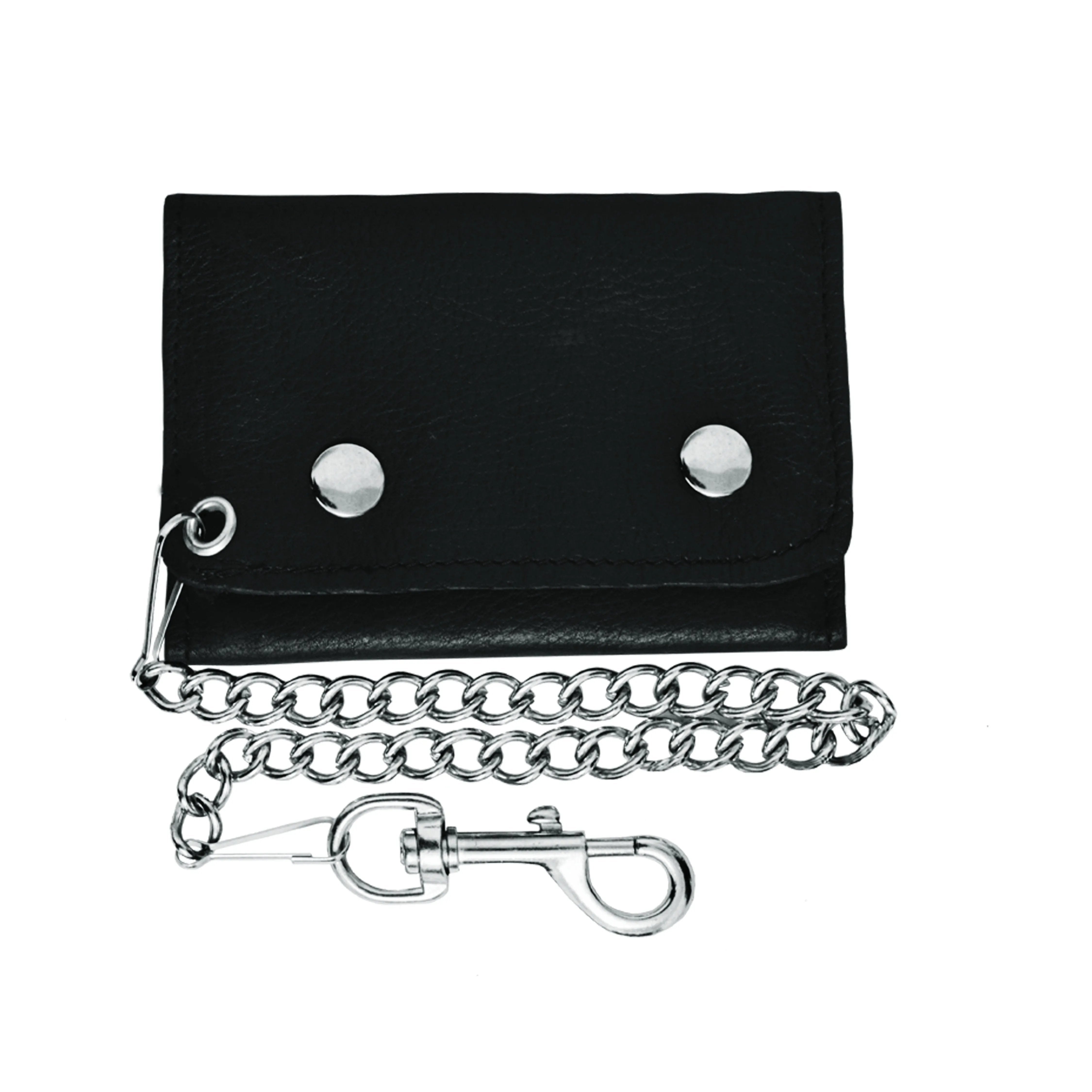 Made from premium leather for durability and a stylish appearance.
Chain attachment for security and an edgy biker look.