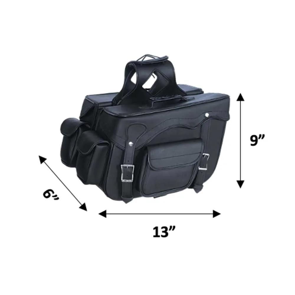 Unik's Style # 9328.PL features a PVC saddle bag in sleek black, known for its durability. It offers ample storage space. Made in Pakistan.