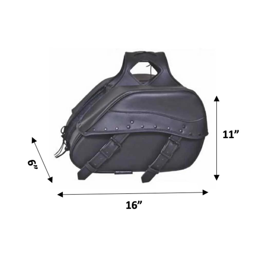 Unik's Style # 9566.00 features a PVC saddle bag in sleek black, known for its durability. It offers ample storage space. Made in Pakistan.