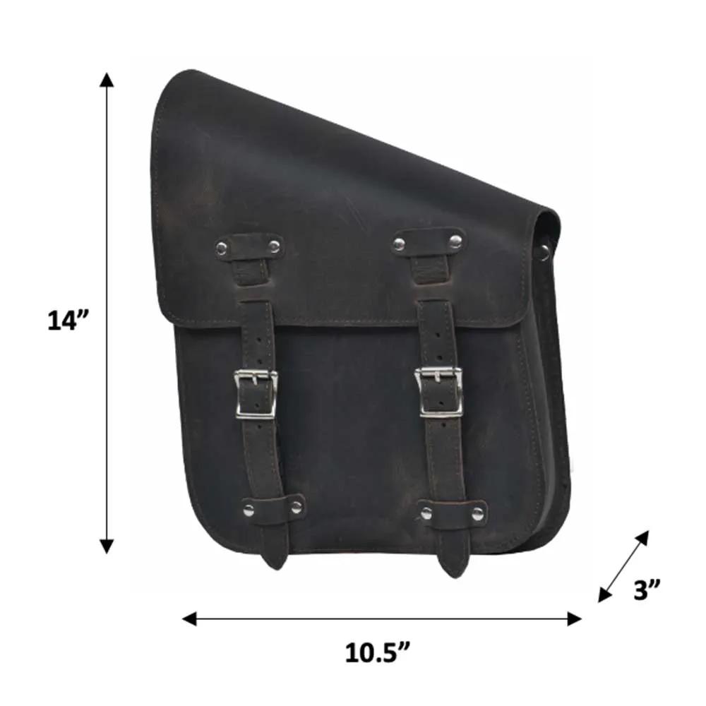 Crafted from cowhide leather in a distressed brown finish, it exudes a timeless appeal suitable for motorcycle enthusiasts seeking both functionality and aesthetics.