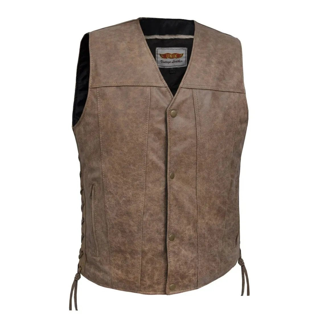 Men’s premium black leather vest featuring a smooth finish