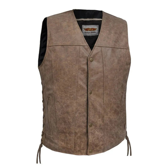 Men’s premium black leather vest featuring a smooth finish