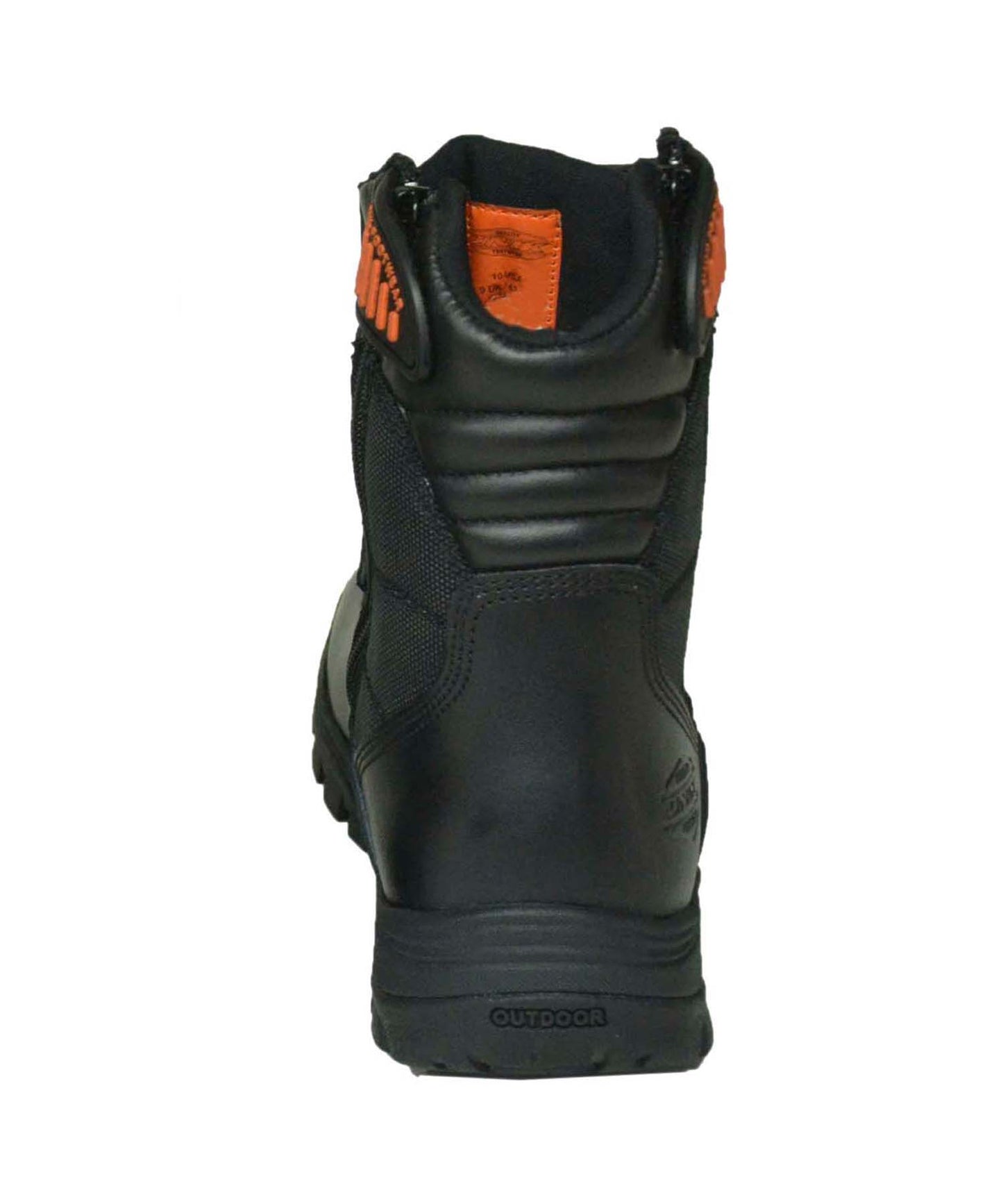 black leather boots with orange patterns