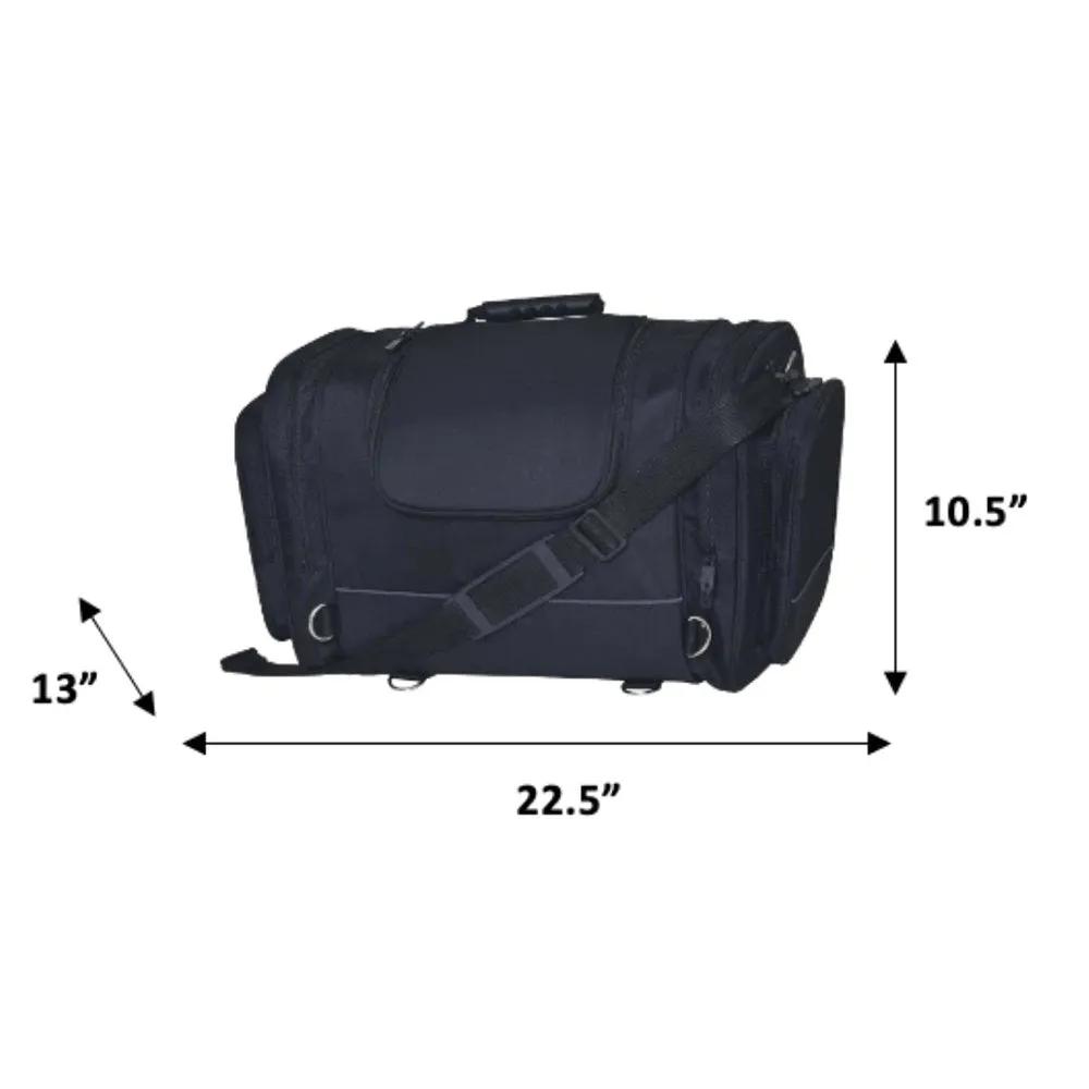 Black duffel bag with size for bikers