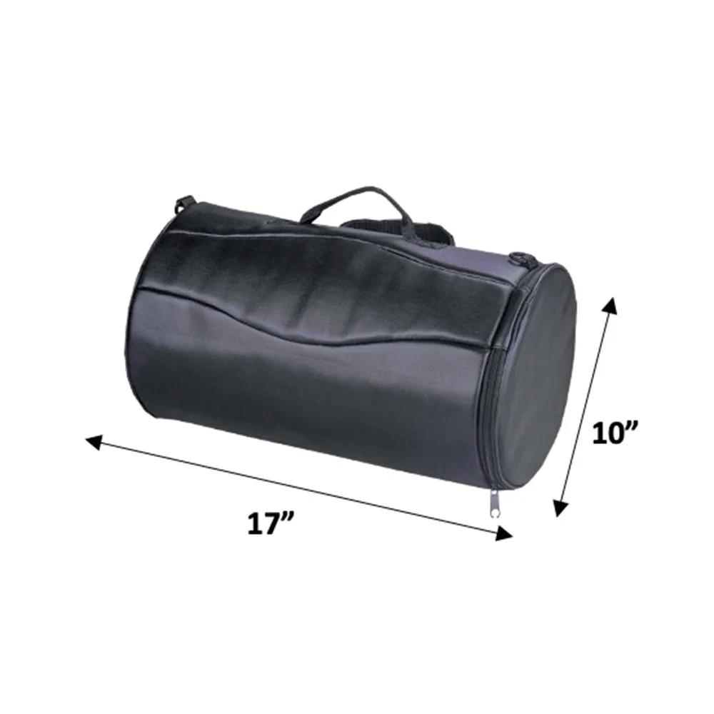 Round black duffel bag for riders