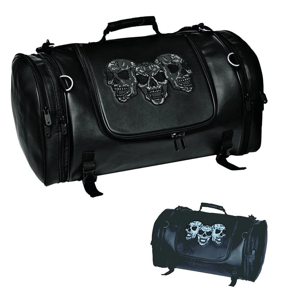 Black duffel bag with 3 skull designs