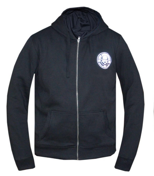 Black hoodie with a small logo