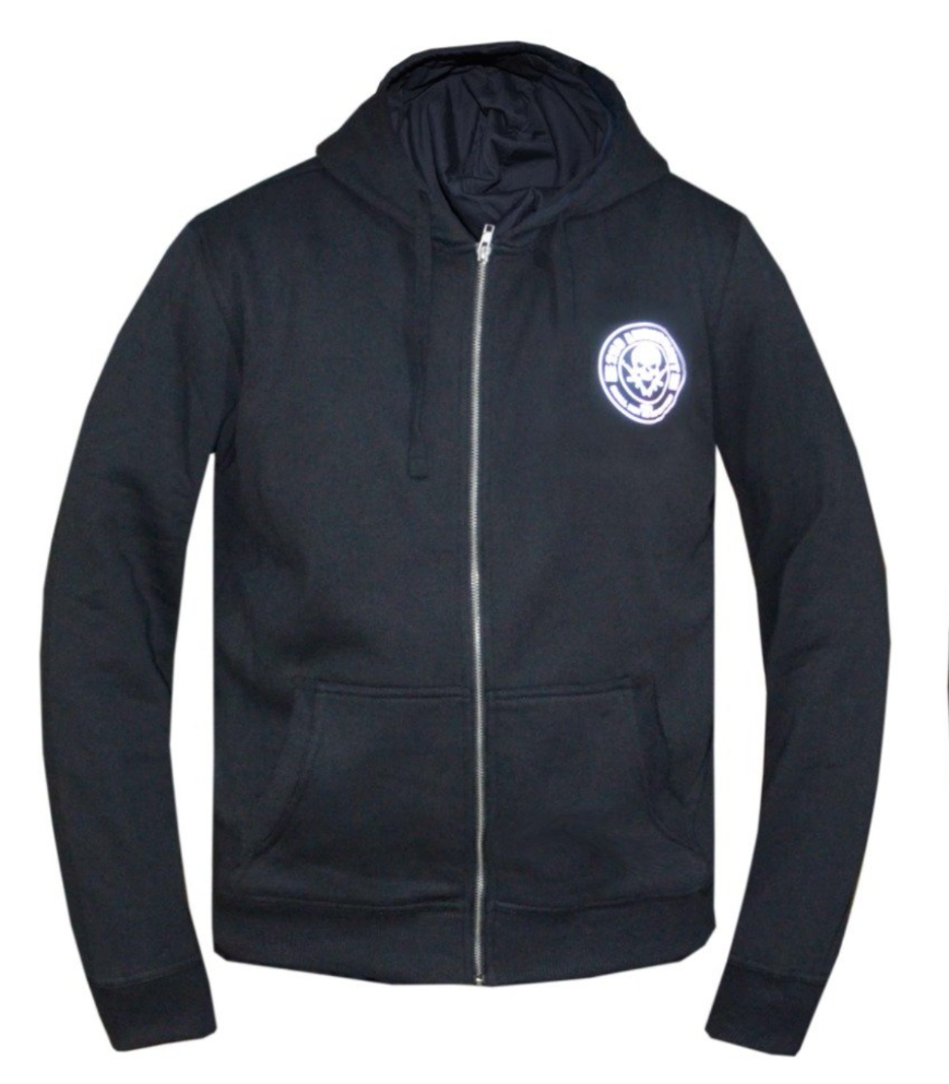 Black hoodie with a small logo