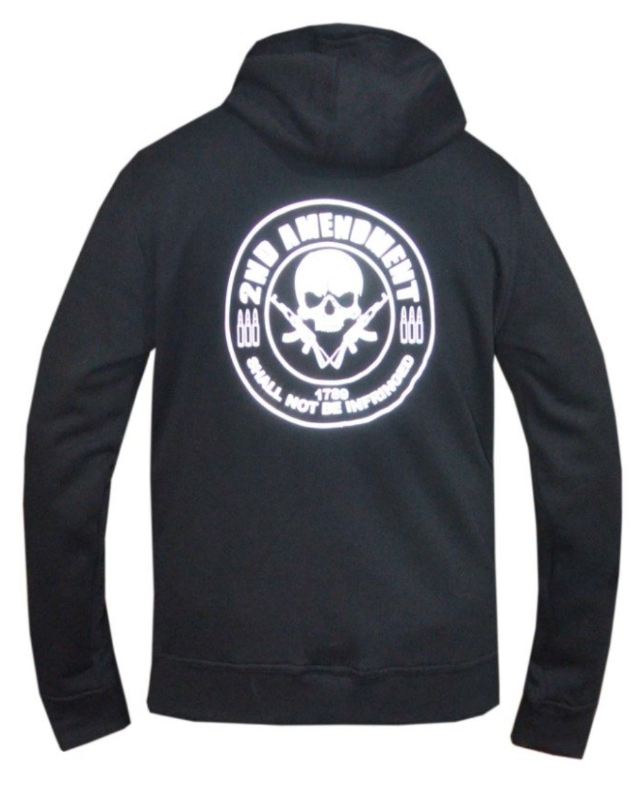 Black hoodie with a white skull