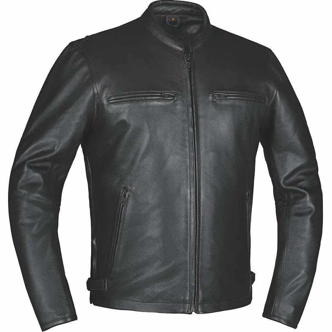 Crafted from durable cowhide leather in classic black, this jacket combines practical design with a sleek aesthetic, making it an essential piece for everyday wear and outdoor adventures.