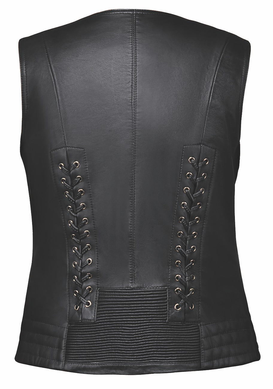 leather vest in black color and lace up style