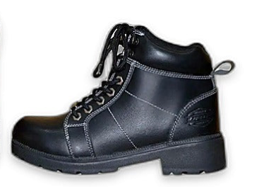 Black leather boot with laces on a white background