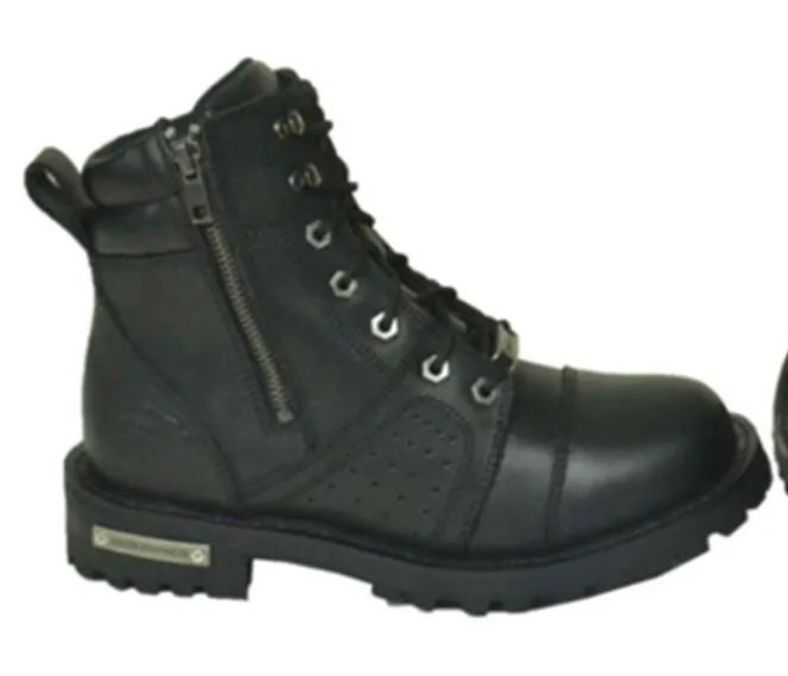 Black leather boot with lace front
