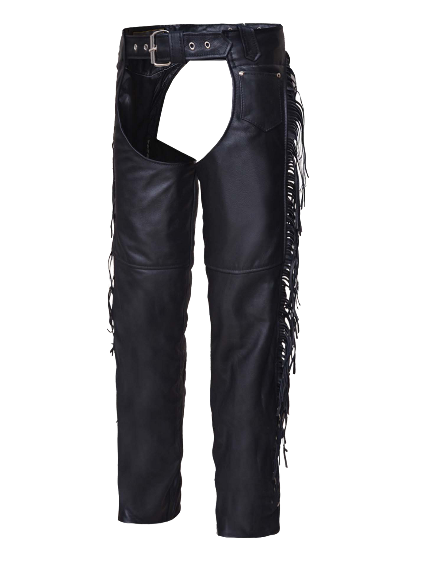 Black leather chaps with fringes