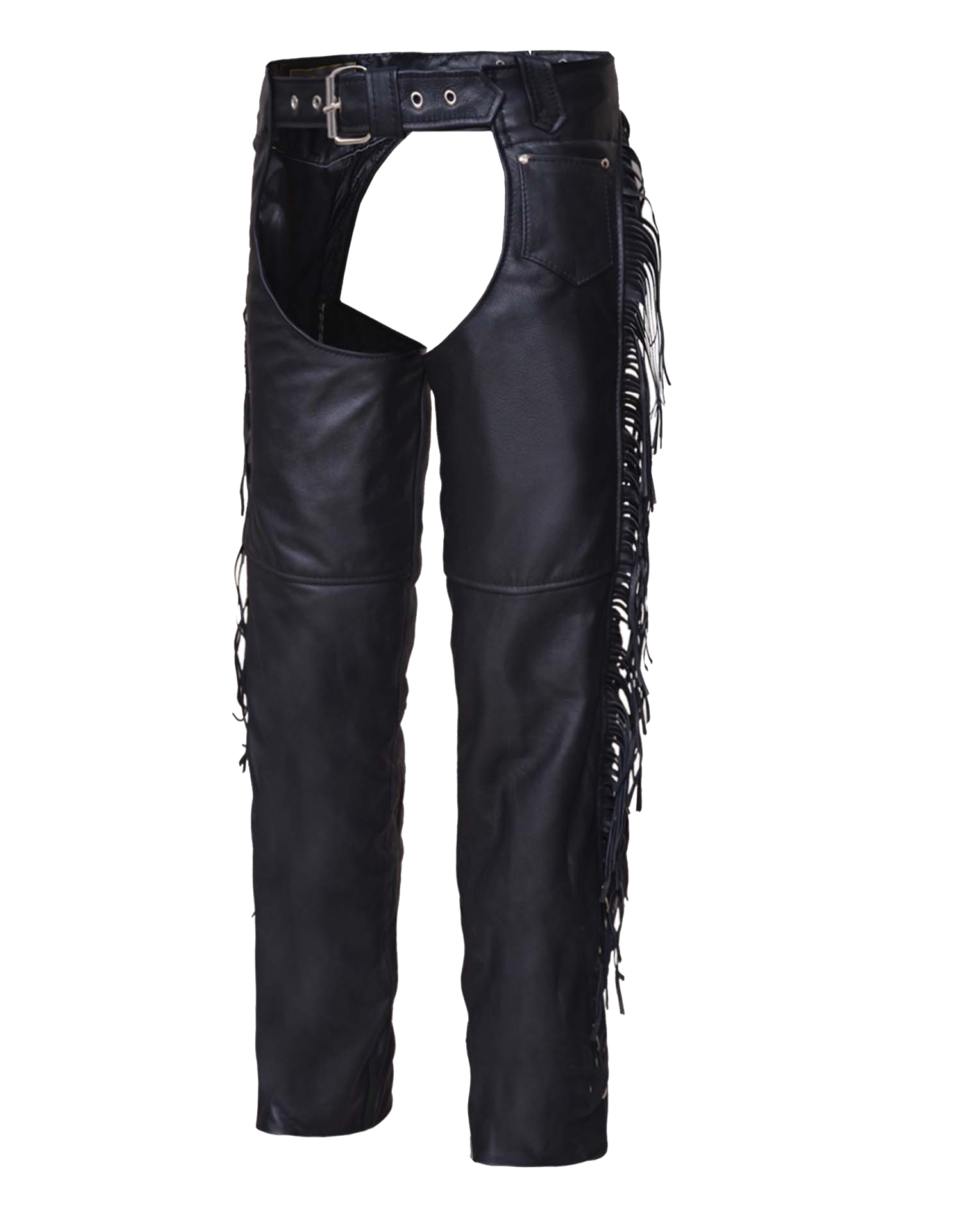 Black leather chaps with fringes