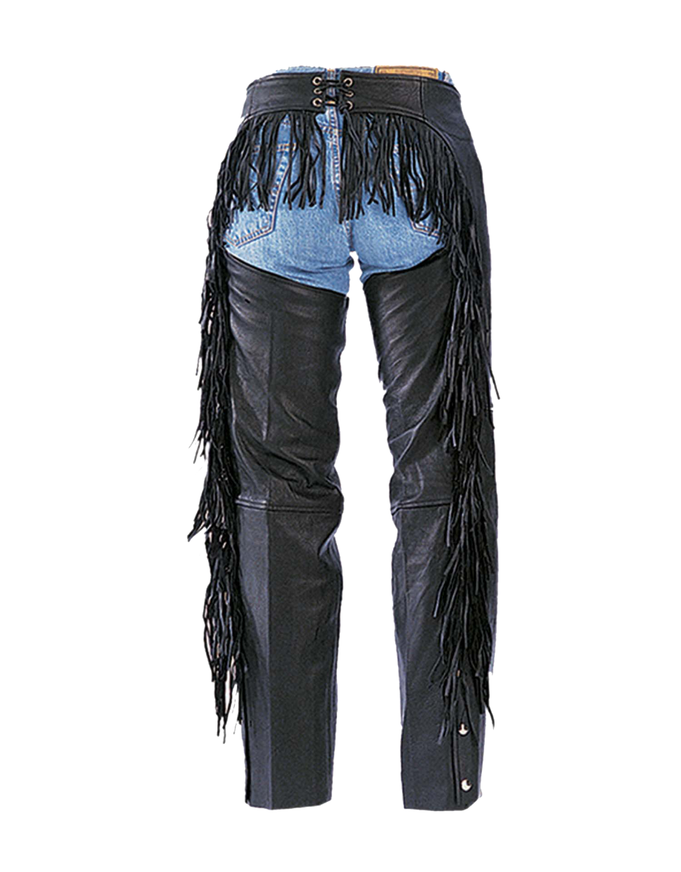 Black leather chaps in fringe style