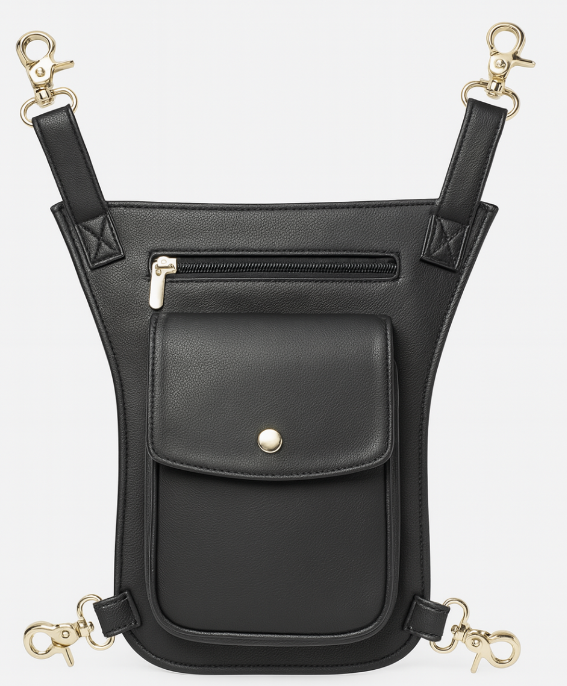 Black leather crossbody bag with button small pocket