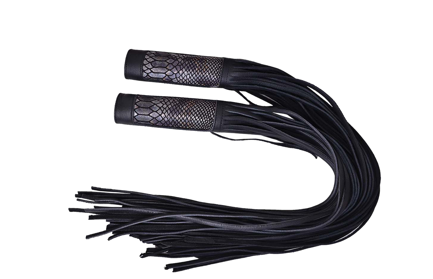 Black leather flogger with snake skin design