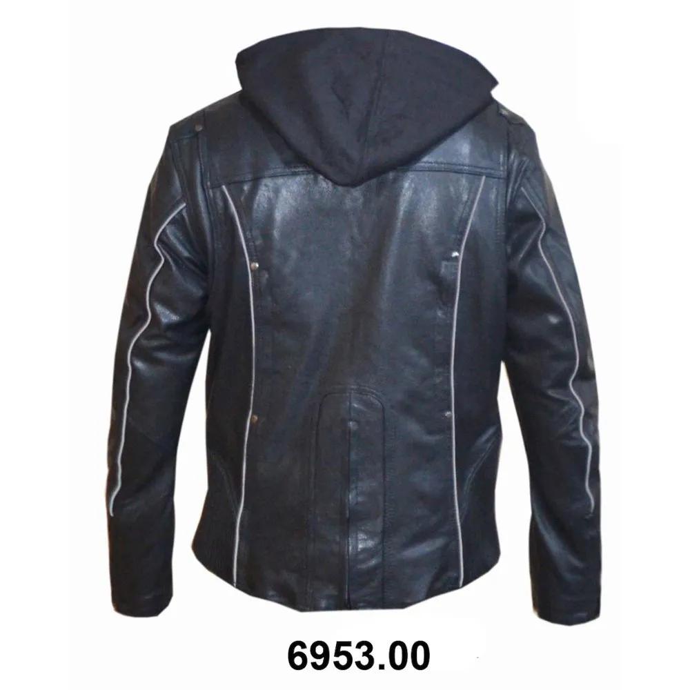 Black leather jacket with half mid zipper