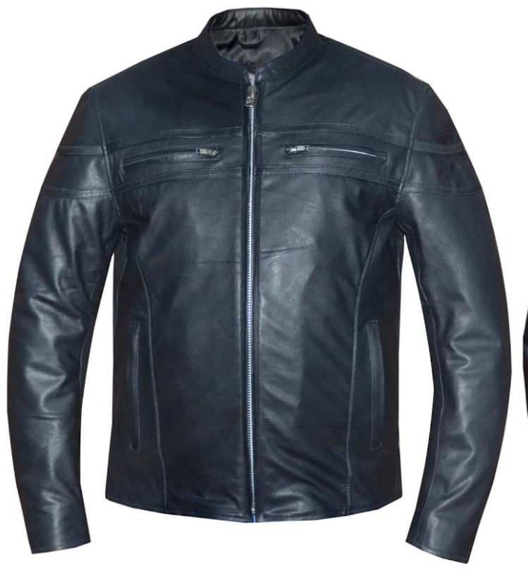 black leather jacket for men with chest pockets