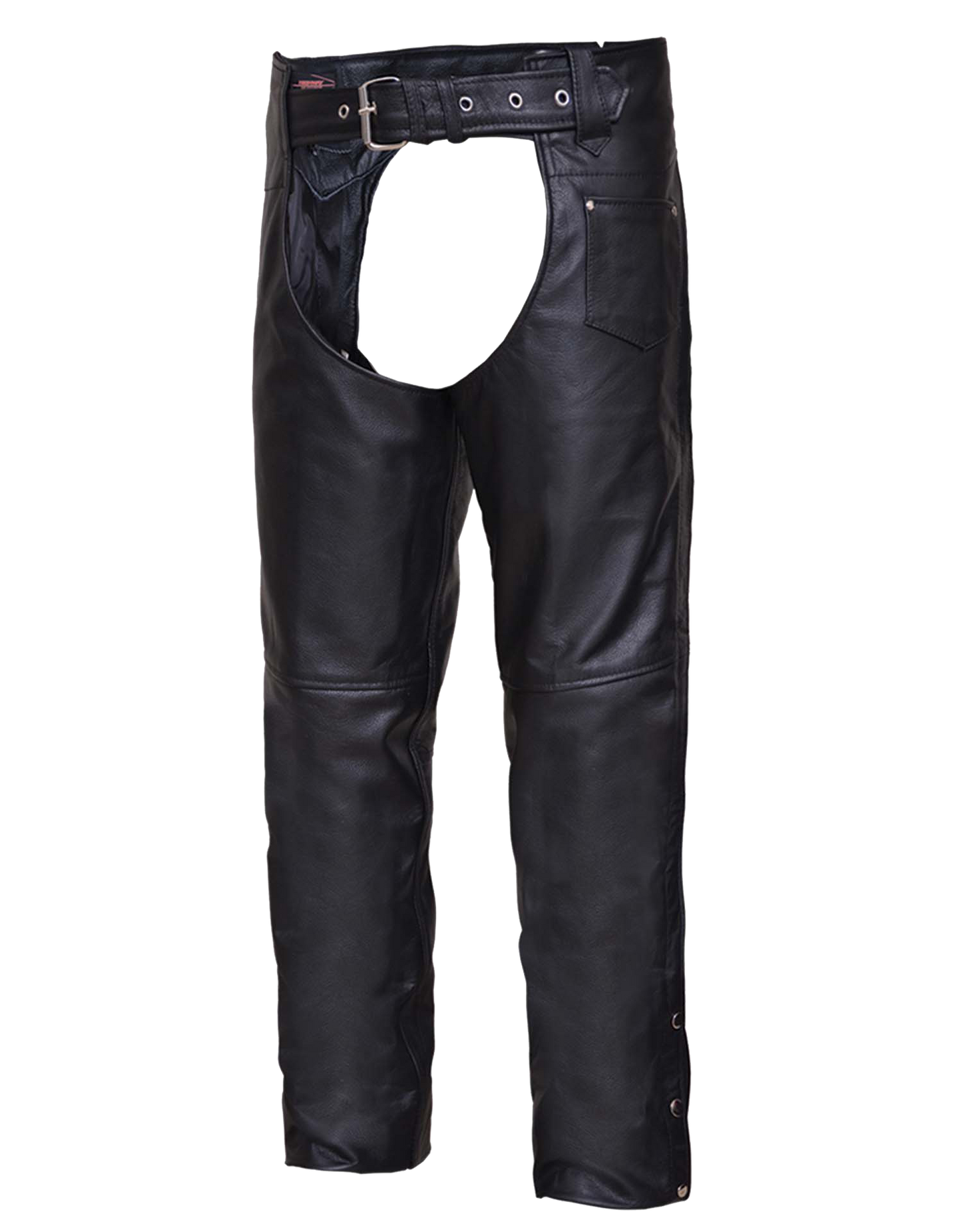 Black leather chaps with belt