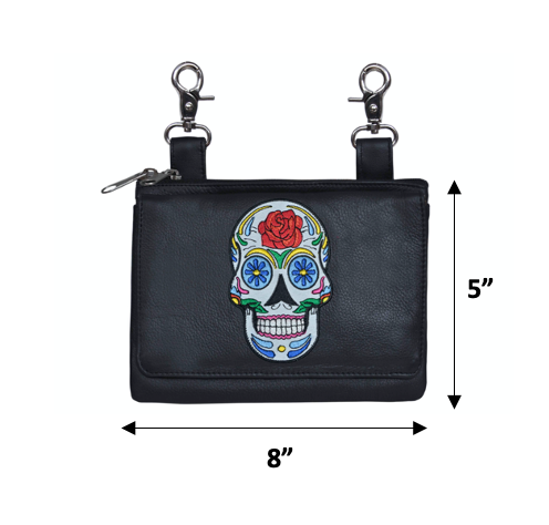 Black leather pouch with dimensions