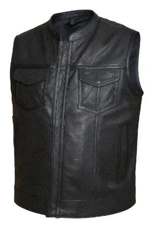 Black leather vest in mesh design
