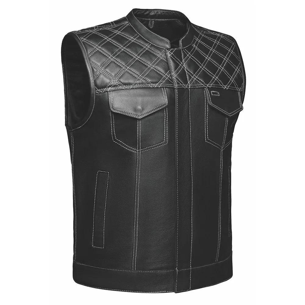 Black leather vest with quilt style