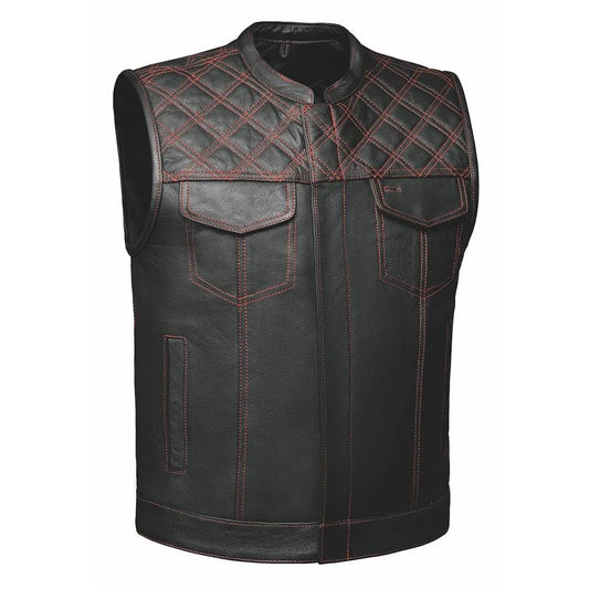 Black leather vest with red stitching diamond style