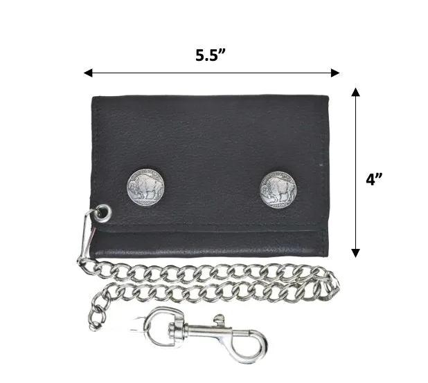 Black leather wallet with bison design studs