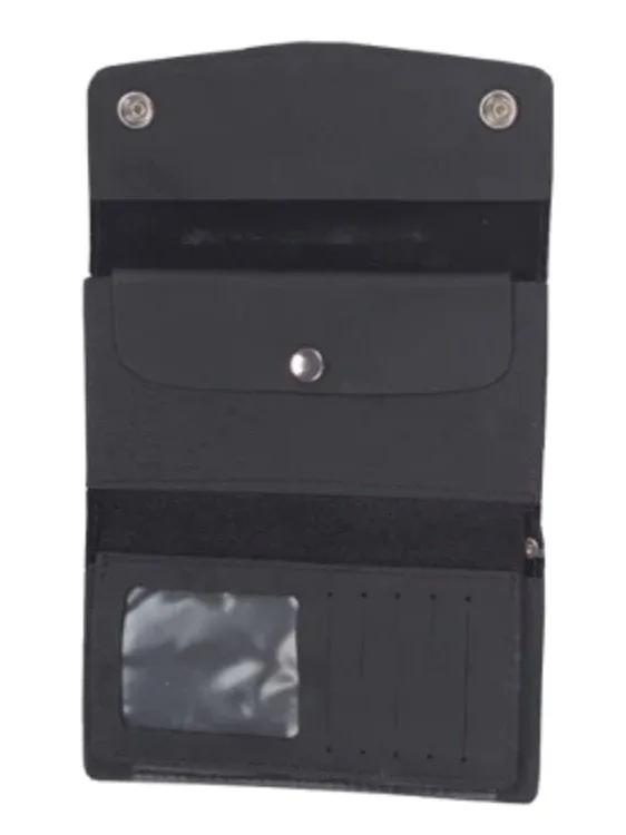 Black leather wallet with cheque book slot