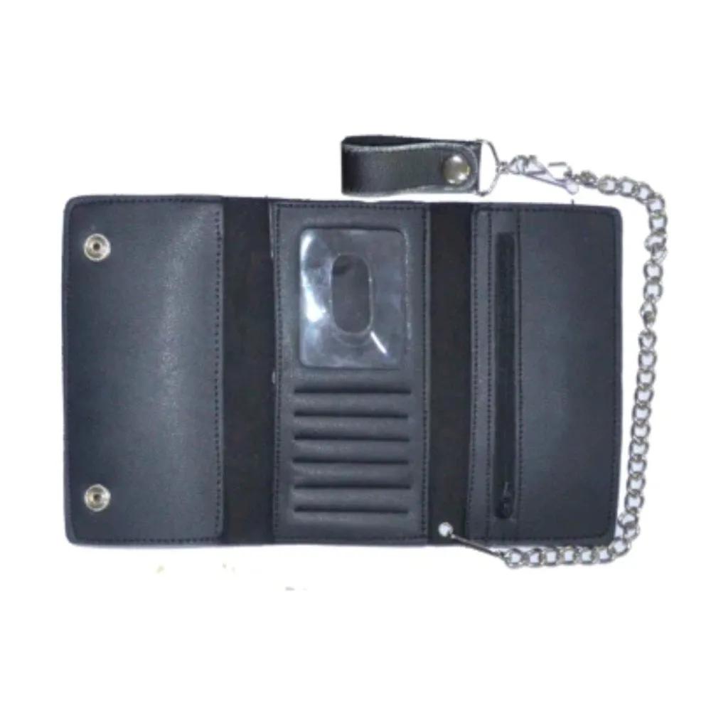 trifold leather wallet with hanging chain