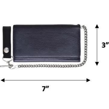 Black leather wallet with chain in 7 inch size