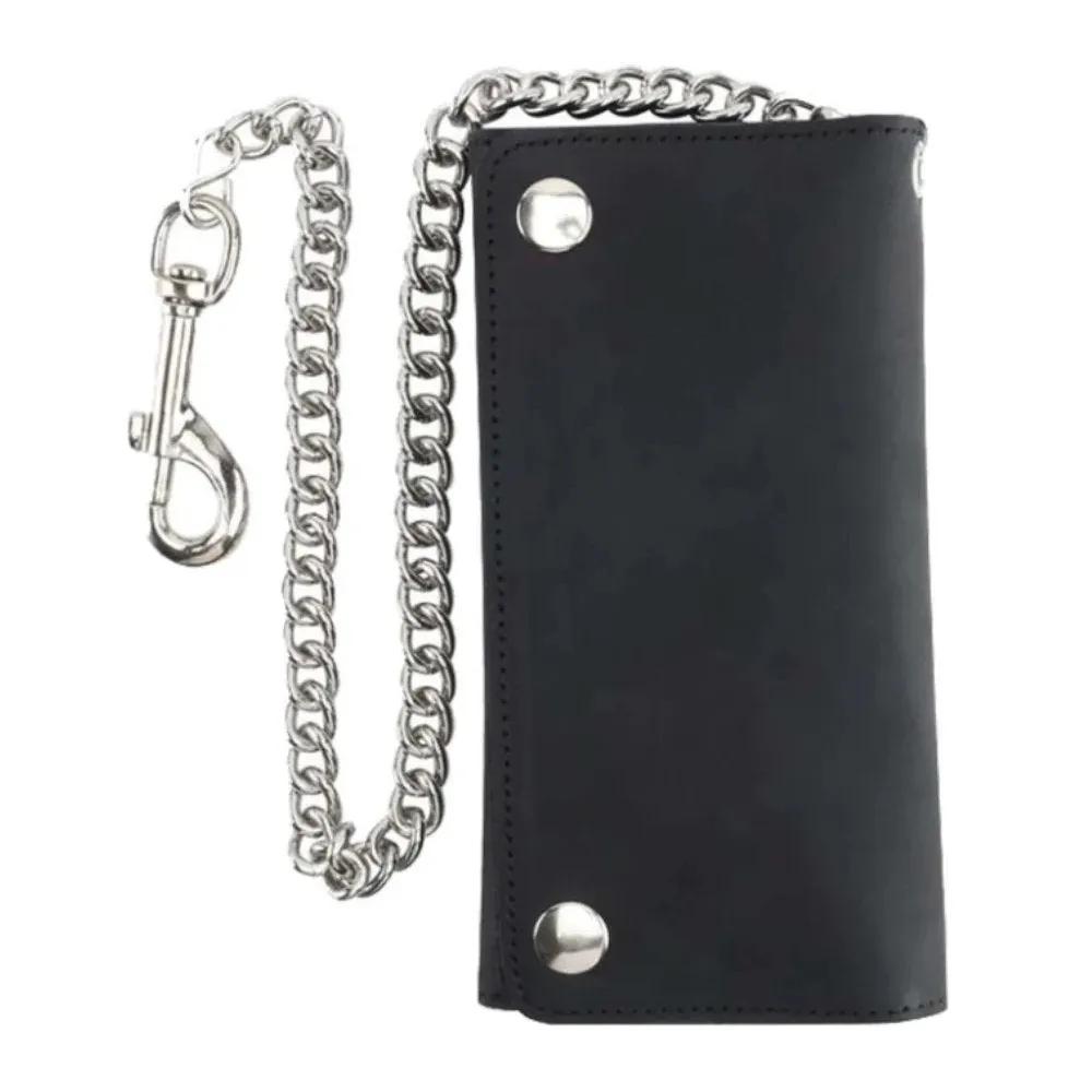 Black leather wallet with silver chain