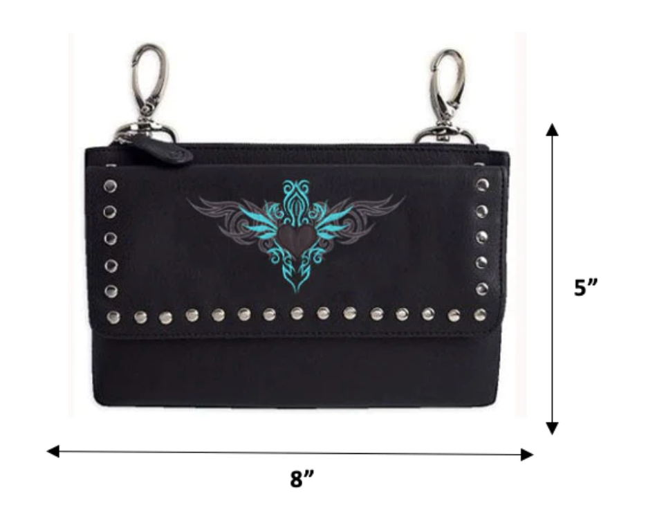 Black wallet with  studs and teal design